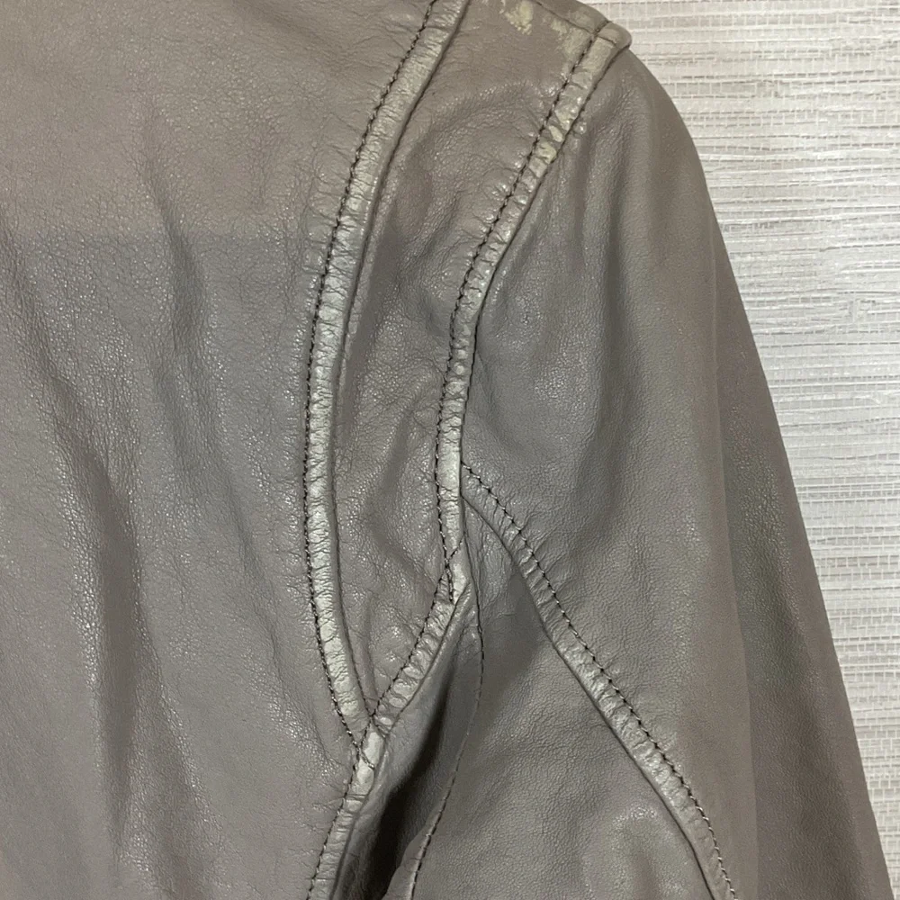 Women's Mauritius Sofia RF Lambskin Leather Biker Moto Jacket Distressed Grey 8 - Picture 15 of 16